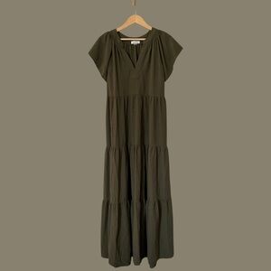 Calvin Klein Tiered Gauze Maxi in Olive Green